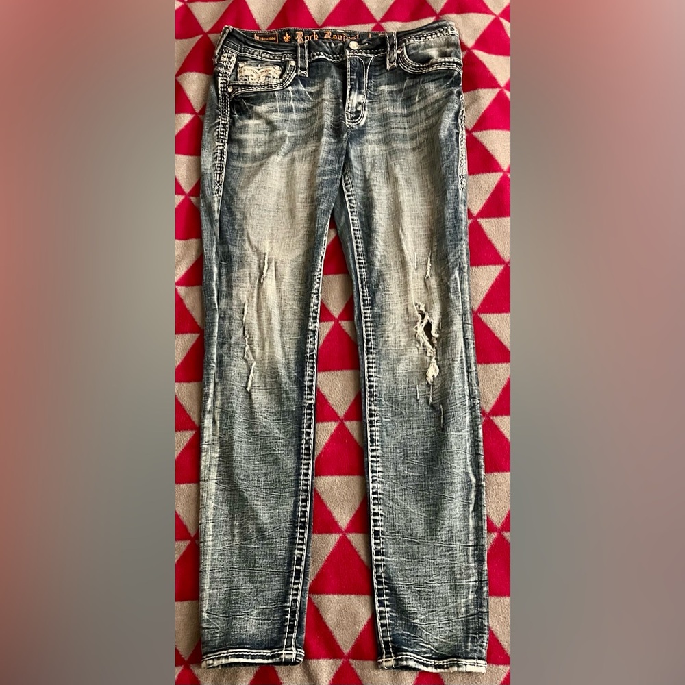 Rock Revival Distressed Blue Skinny Jeans